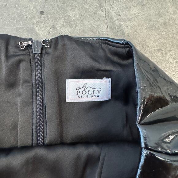 Vintage Y2k Oh Polly Black Latex Mini Dance Skirt 4 Small - Picture 3 of 5